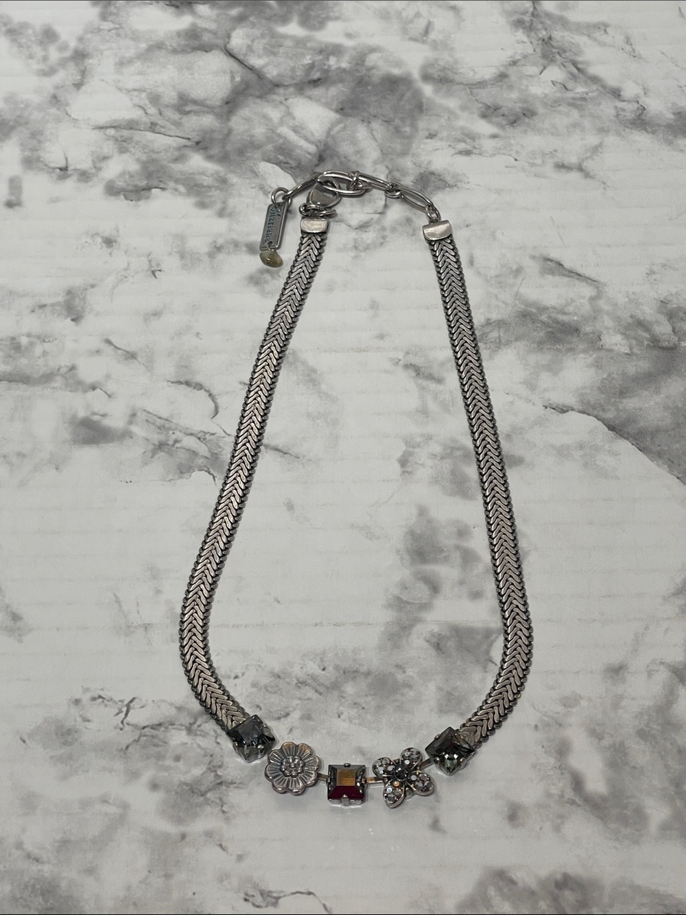 Mariana Silver-Tone Braided Chain Necklace with Floral and Gem Accents